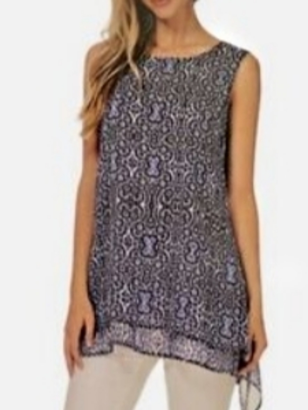 Fever Sleeveless Black & White Patterned Women's Top Size XL